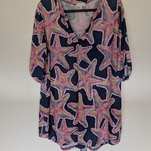 Simply Southern Navy Tunic with Pink & Light Blue Starfish Motif XL Beach Vacay